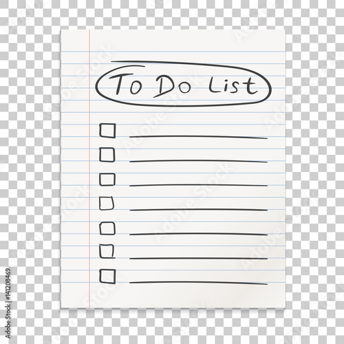Realistic line paper note. To do list icon with hand drawn text. School business diary. Office stationery notebook on isolated background