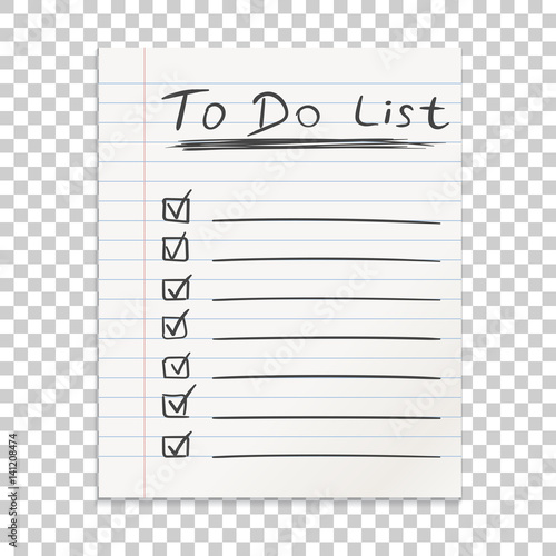 Realistic line paper note. To do list icon with hand drawn text. School business diary. Office stationery notebook on isolated background