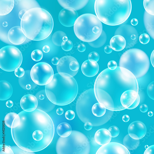 Square element seamless vector background, abstract cyan pattern with air bubbles