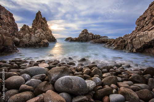A Long Exposure sunset in the stony beach, Capo Pecora, Buggerru, Sardinia