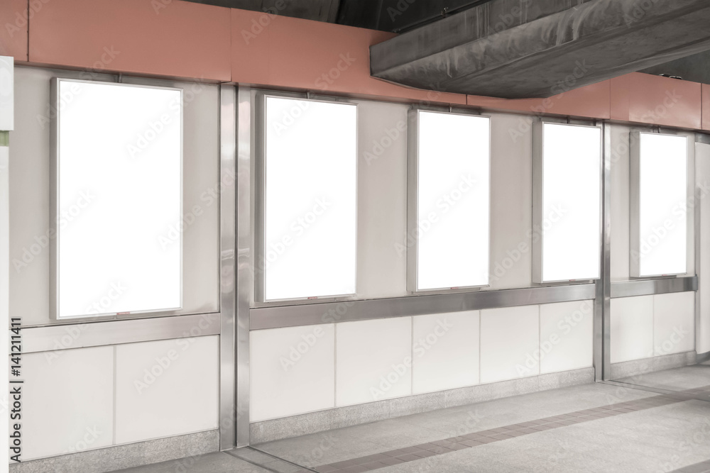 Fototapeta premium Mock up Blank Signboard template display on the wall at Train station
