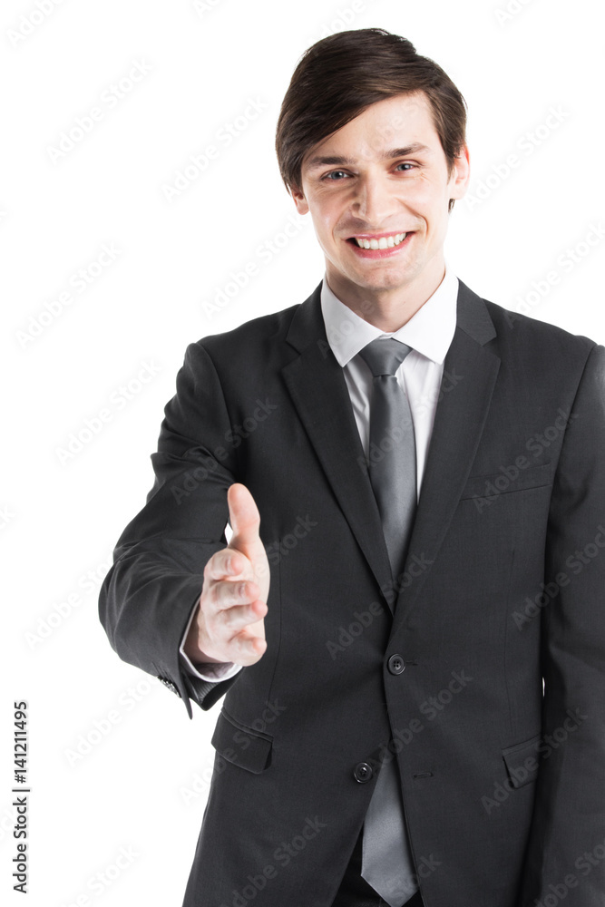 Business man stretching hand for shaking Business man stretching hand for shaking