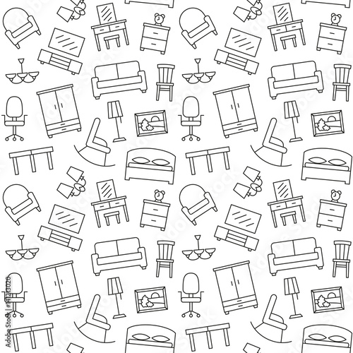 Furniture seamless pattern. Background, illustration, vector, endless texture.