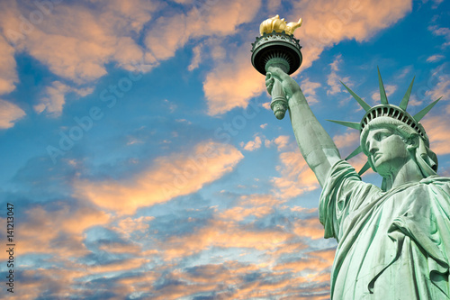 Statue of Liberty, beautiful sky background with copy space, New York, USA