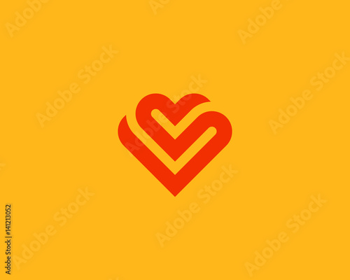 Heart vector symbol. Valentines day ribbon logotype. Abstract line medical health logo icon design.
