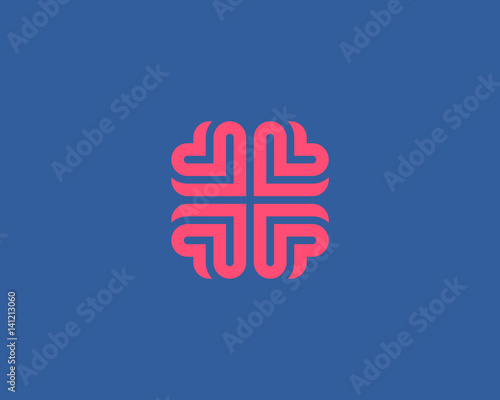 Brain heart logo design. Education medical vector logotype.