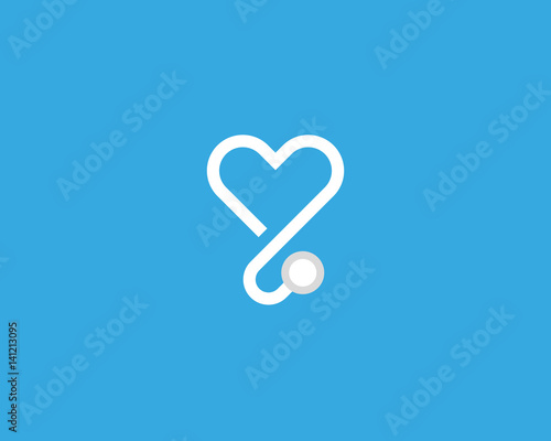 Heart stethoscope vector logotype. Linear medical logo design.