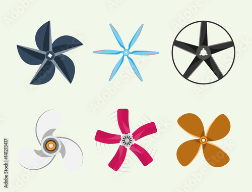 Propeller fan vector illustration fan propeller wind ventilator equipment air icon blower cooler set rotation technology power object circle rotate