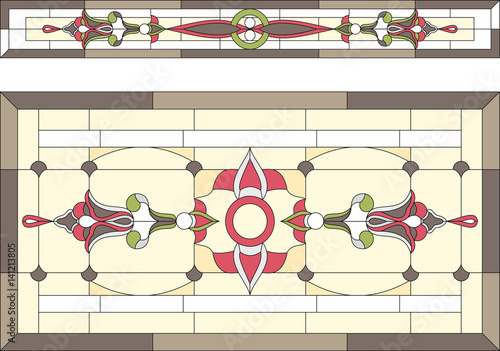 Abstract floral / Stained glass in Art Deco style, Tiffany technique Doors in classic style - stained glass. Vector.