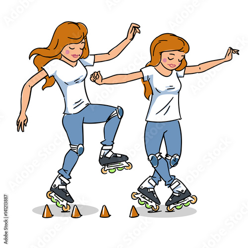 Roller skating girl. Freestyle slalom skating