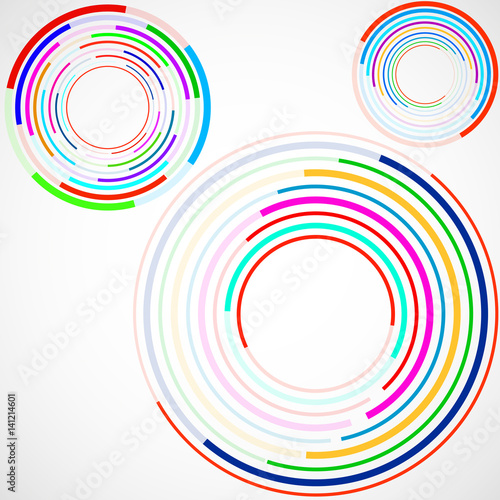 Abstract background of colorful circles with lines, technology backdrop, geometric shapes