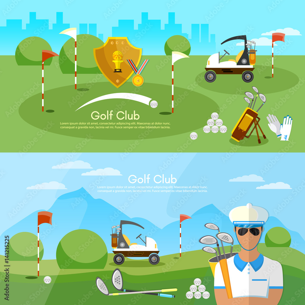 Fototapeta premium Golf club banner sports equipment for golf sport competitions golfing elements concept