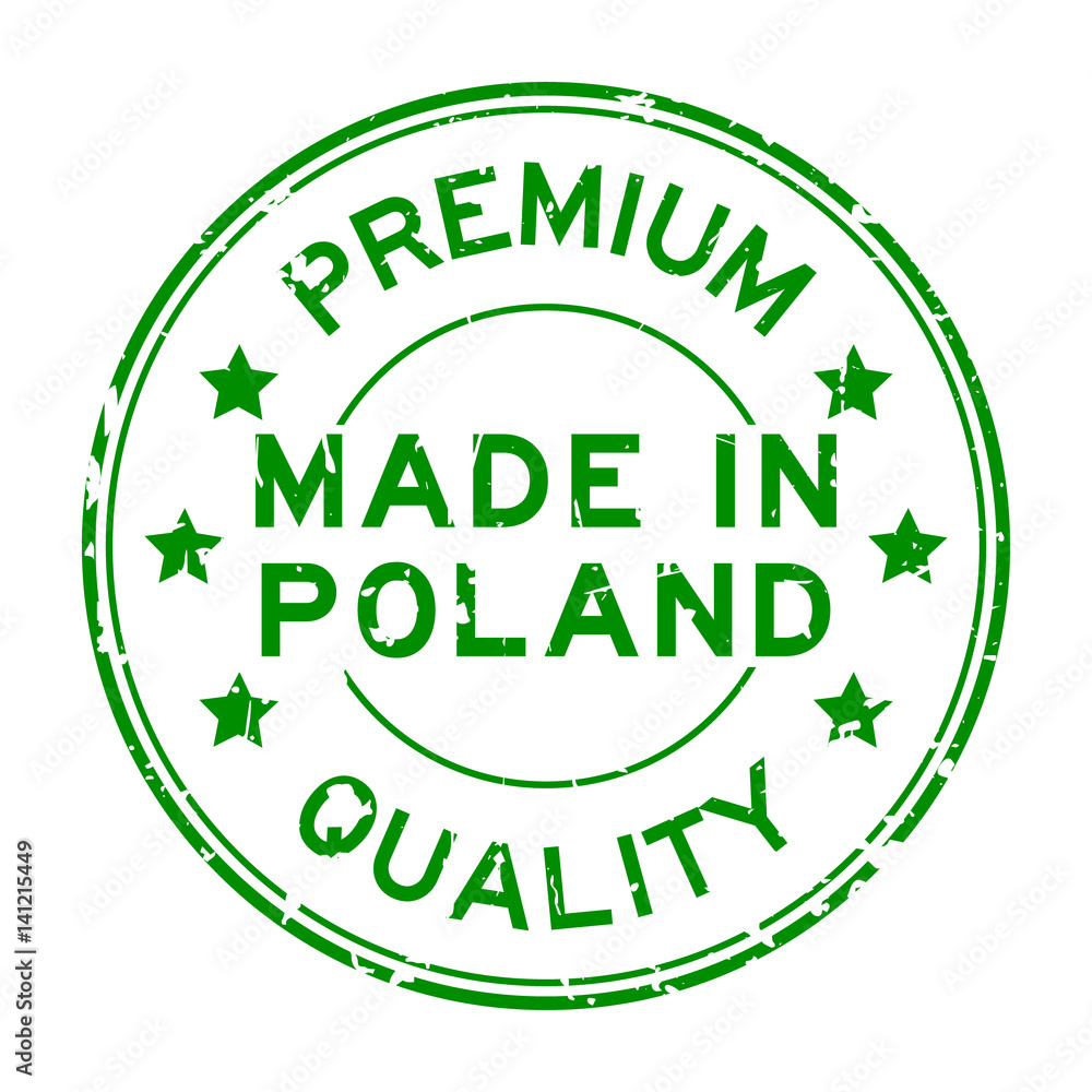 Grunge green premium quality made in Poland round rubber seal stamp on white background