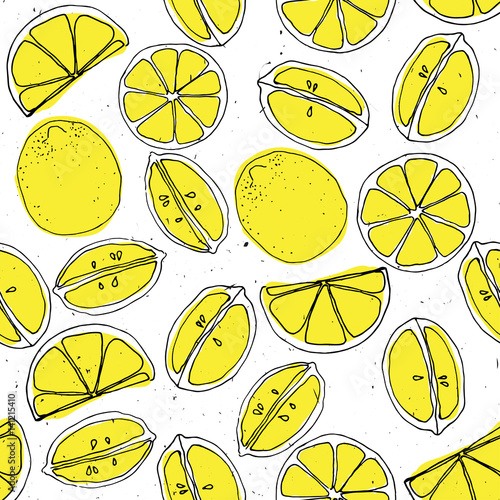 Yellow lemon hand draw seamless pattern with light texture