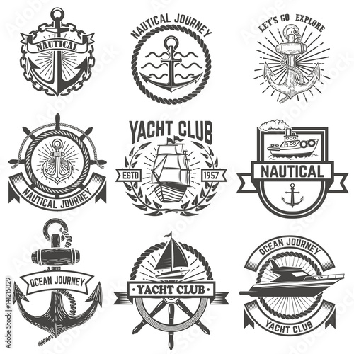 Set of yacht club labels. Nautical. Design elements for logo, label, emblem, sign, t-shirt. Vector illustration.