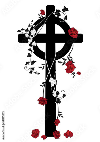 crucifix, roses and ivy