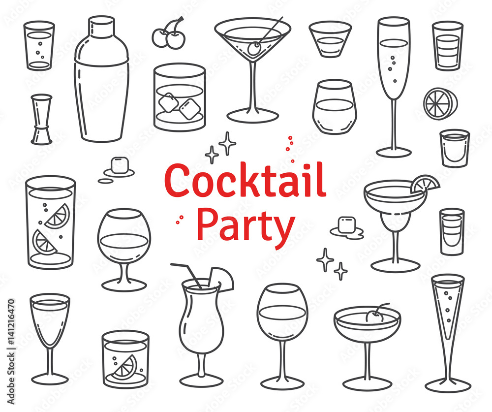Set of Cocktails and Alcohol Drinks Vector Set of Cocktails and Alcohol Drinks Vector