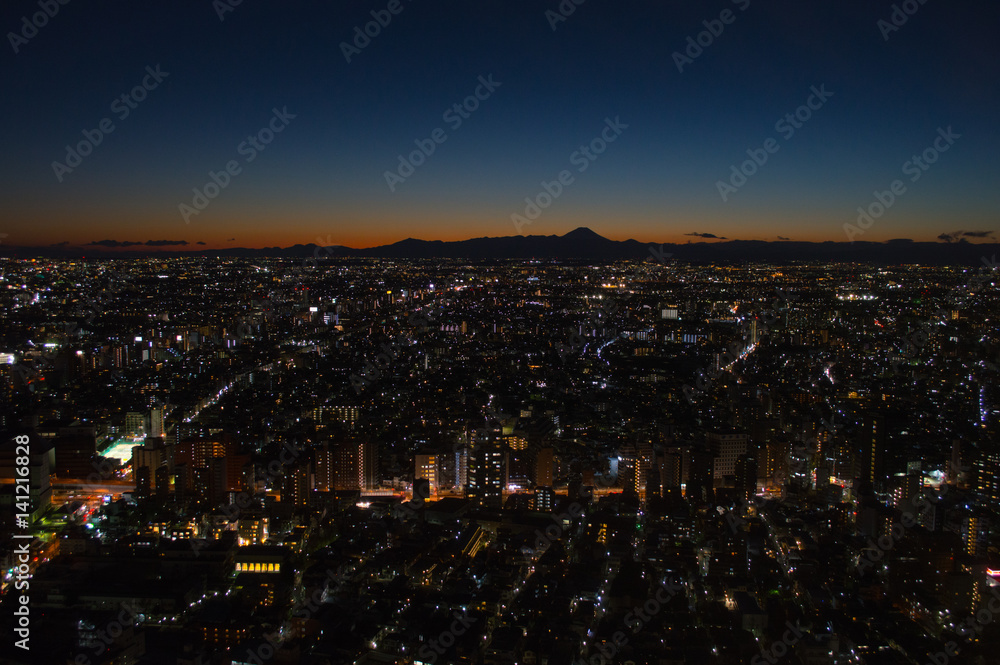 Mt. Fuji Seen from TOCHO (Tokyo Metropolitan Government Building) at Sunset