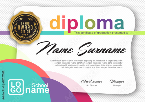 Preschool Kids Diploma certificate background design template