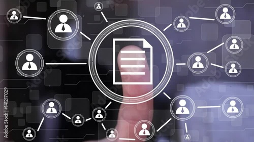 Businessman pressing button file in network