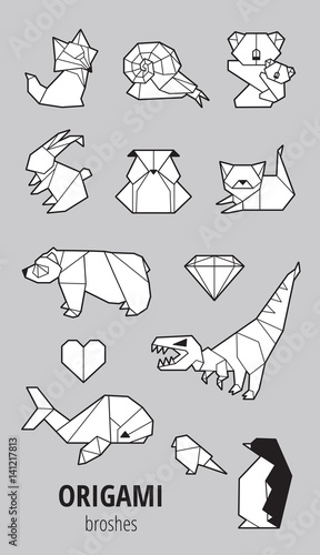 Canvas Print Set of origami with animals
