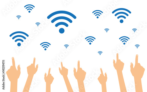 Hände zeigen auf WIFI Symbol