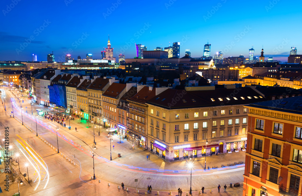 Fototapeta premium Warsaw at night, Poland, Europe