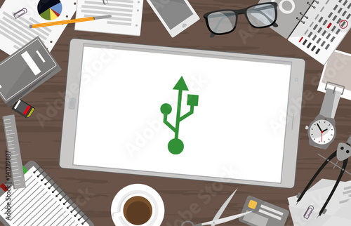 Schreibtisch mit Tablet - USB - Schnittstelle