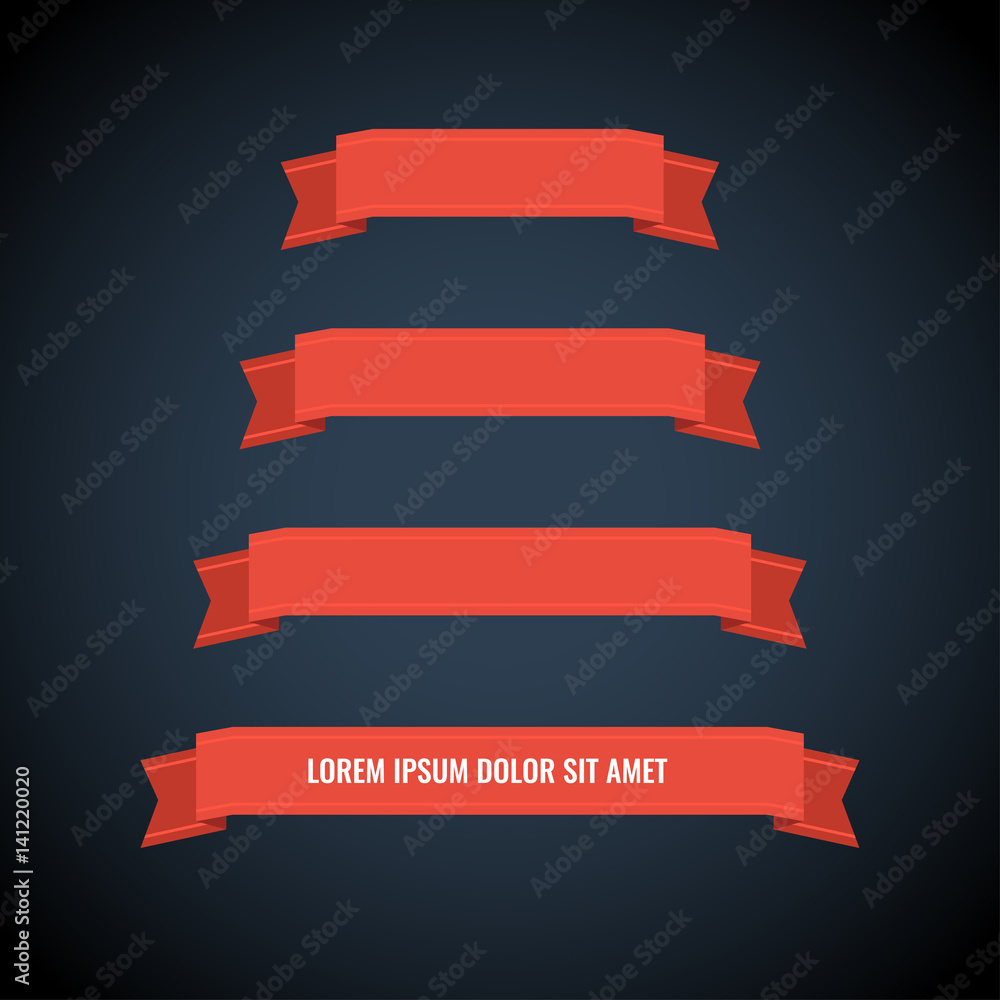 Red web ribbon banners set on dark background for design. Vector illustration Red web ribbon banners set on dark background for design. Vector illustration