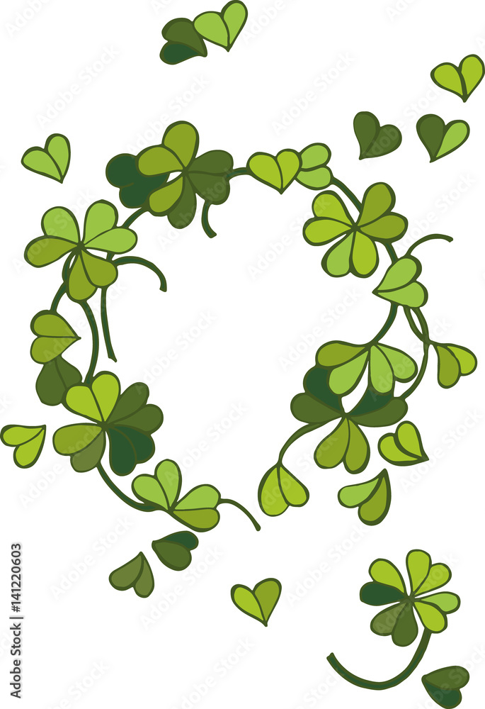 Fototapeta premium Spring wreath of clover leaves that create an image of the heart 