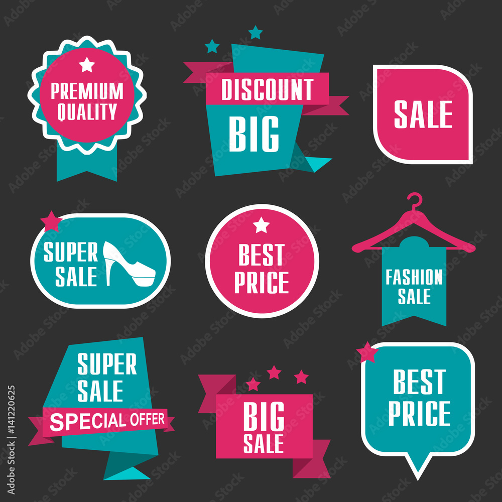 Collection of discount badges, Super sale, big sale on flat designe Collection of discount badges, Super sale, big sale on flat designe