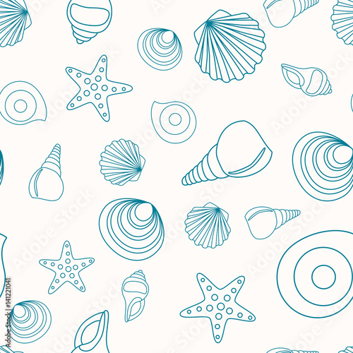Fotografie, Obraz Seamless pattern from the contours of various shells