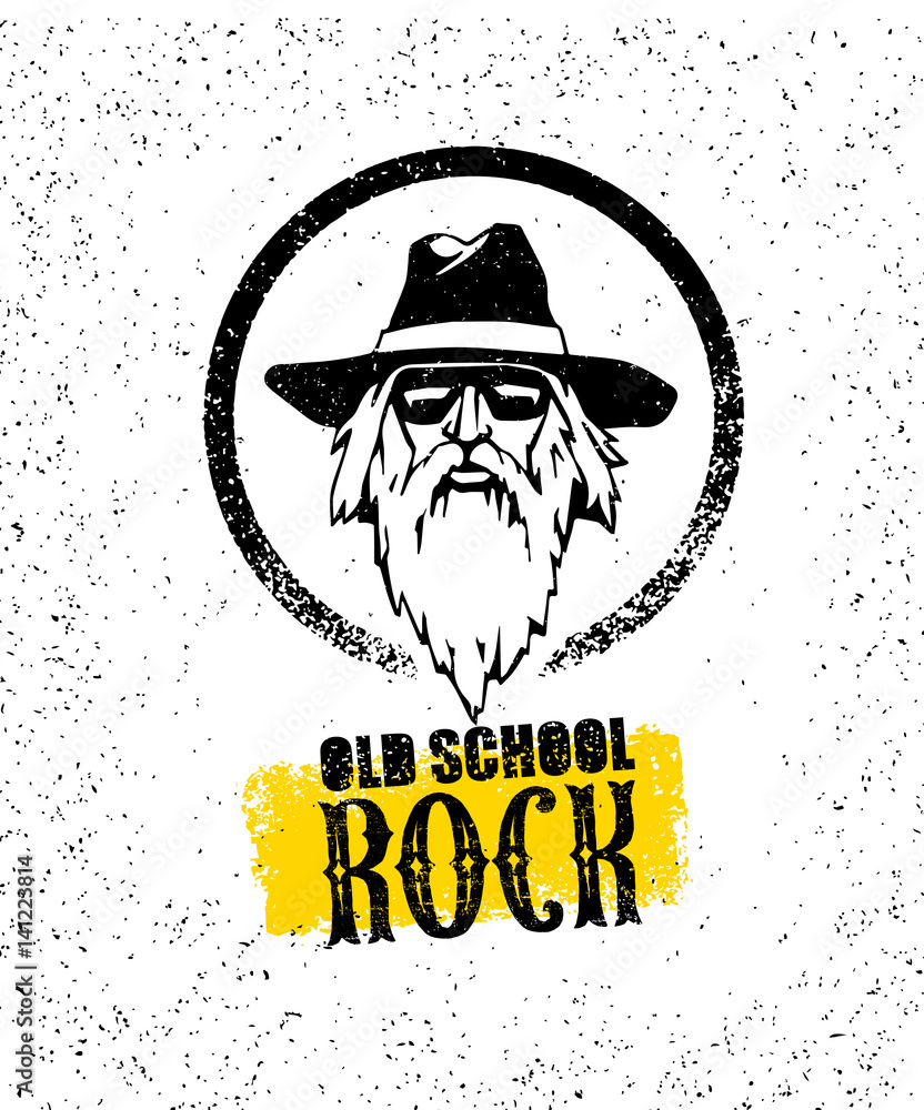 Old School Rock Creative Design Element. Stylish Musician With Beard In  Sunglasses Wearing Hat Stock Vector | Adobe Stock