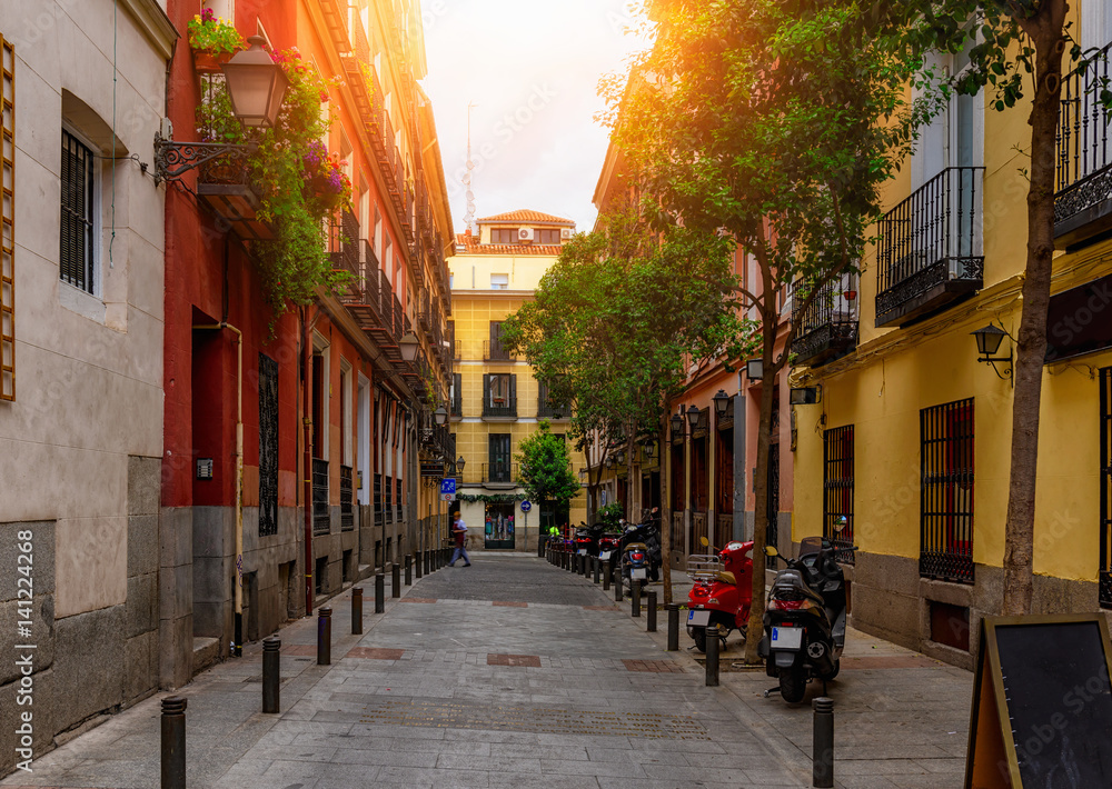 Obraz premium Old cozy street in Madrid. Spain
