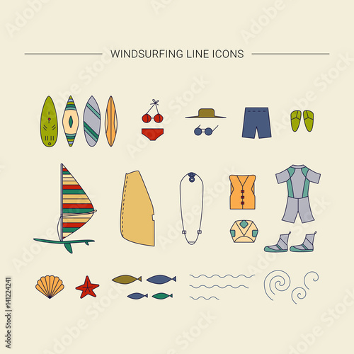 Windsurfing line icons.