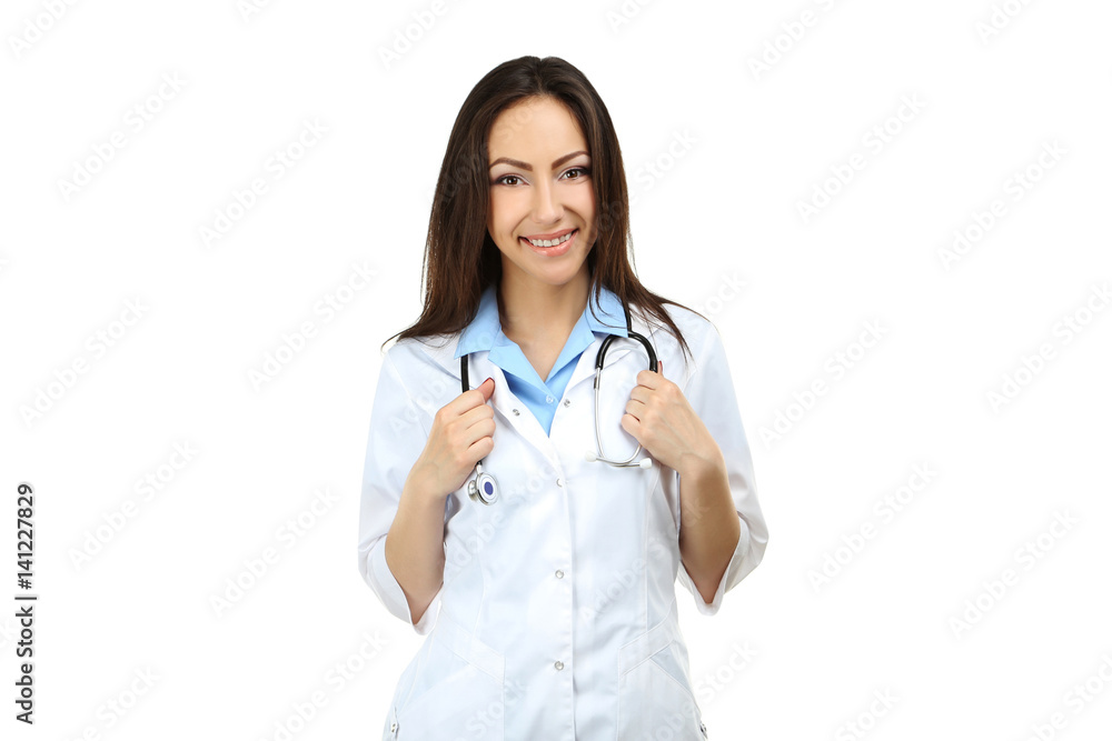 Portrait of young medical doctor on a white background Portrait of young medical doctor on a white background