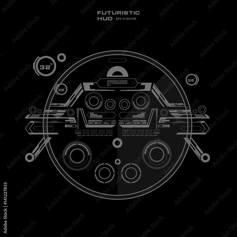 Futuristic black and white HUD, virtual touch user interface in flat design Futuristic black and white HUD, virtual touch user interface in flat design