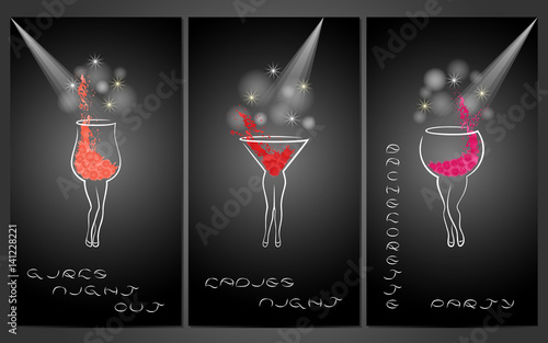 Set of design template for party invitations with cocktails.