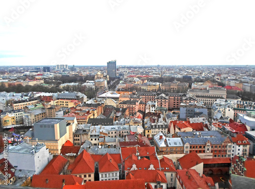 Panoramic view to the city center of old Riga from the Saint Peter's Church's tower, Latvia - December 2016