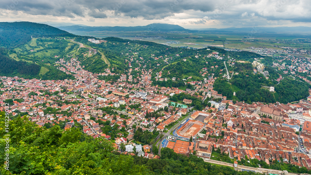 View of Old Town Brasov from Mount Tampa, Transylvania, Romania