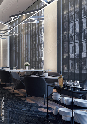 Modern concept design of restaurant lounge 3D Render