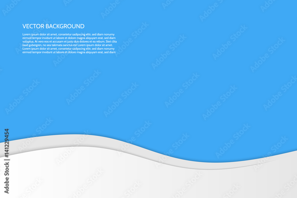 Vector modern simple wavy blue background with paper effect. Background with gray and white waves. Sample text. - obrazy, fototapety, plakaty 
