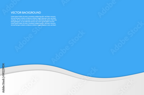 Vector modern simple wavy blue background with paper effect. Background with gray and white waves. Sample text.