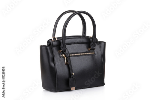 black leather women handbag isolated on white background