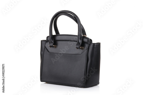 black leather women handbag isolated on white background