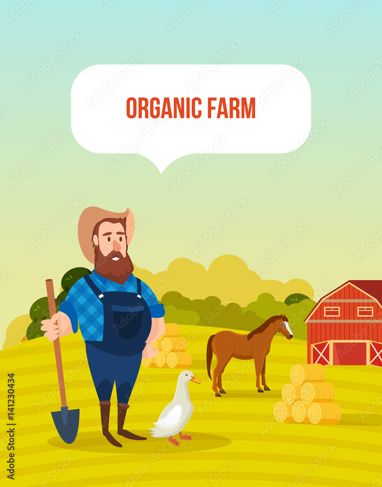 Naklejka premium Farm surroundings, grounds, fields, agriculture, nature, natural environmentally friendly products.