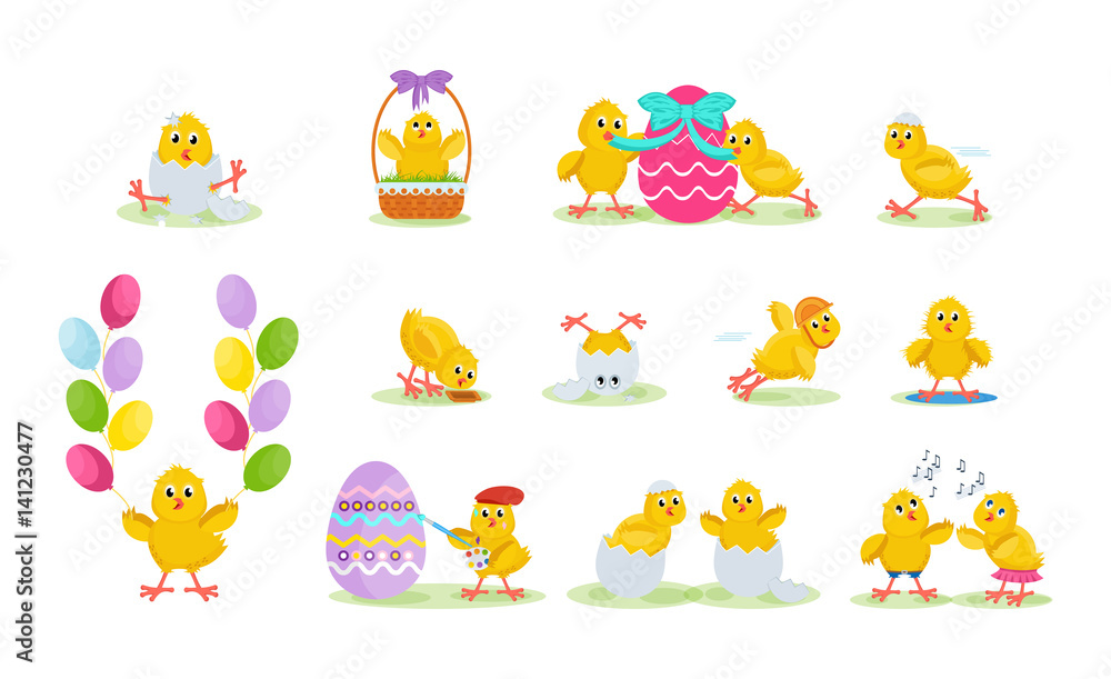 Lovely chickens have fun, celebrate, indulge, in Easter, run, fly. Lovely chickens have fun, celebrate, indulge, in Easter, run, fly.