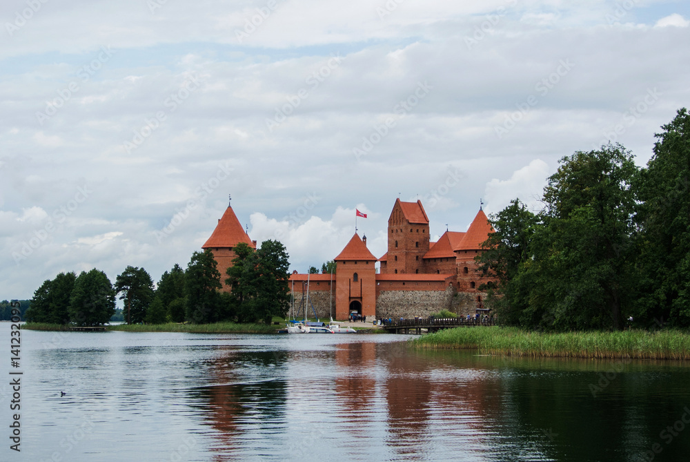 A view to Trakai Castle, island and lake, Lithuania.