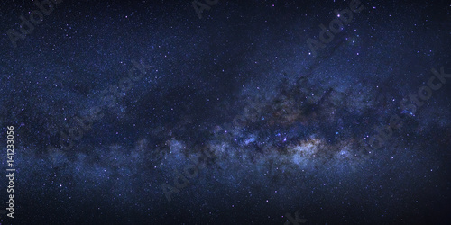 Panorama Milky way galaxy with stars and space dust in the universe  Long exposure photograph  with grain.