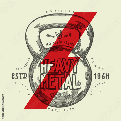 heavy metal rock music kettlebell vintage print